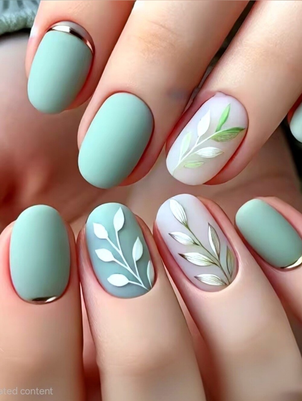 Press-on Floral / Sage Green Design Nails NIP